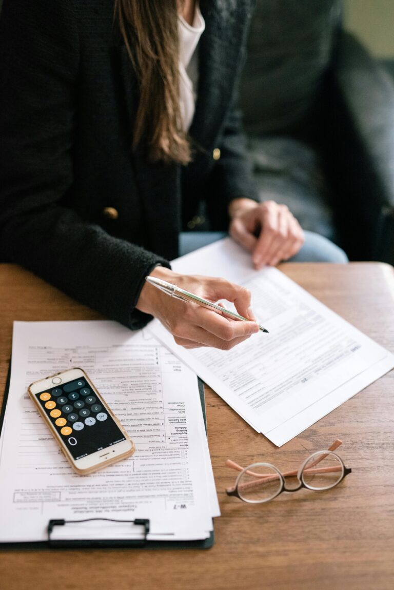 close-up of a woman doing taxes